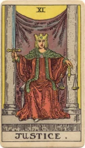 Karta Tarota Sprawiedliwość – Rider–Waite–Smith